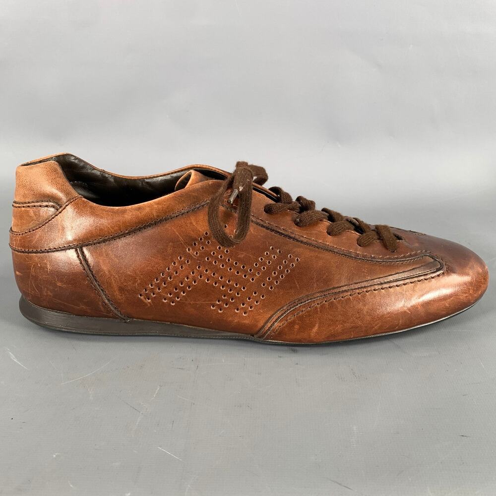 HOGAN Size 11 Brown Distressed Leather Soccer Sneakers - Picture 2 of 8